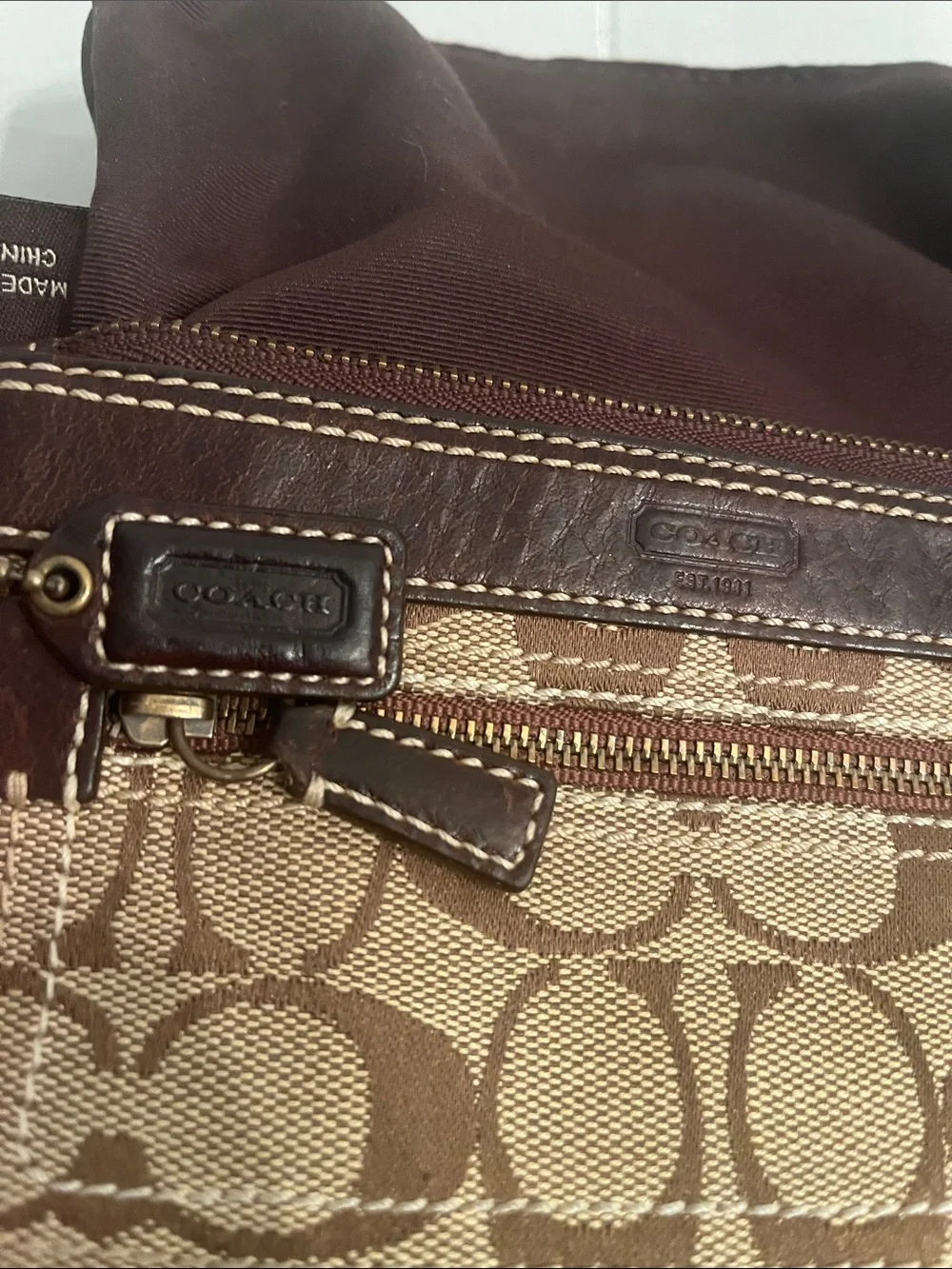 Coach Brown Signature Canvas Wristlet with Dark Brown Leather Trim